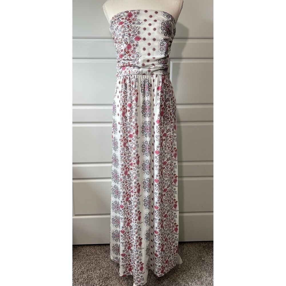 Grace Karin Womens Floral Medallion Strapless Maxi Dress Pink White Large L